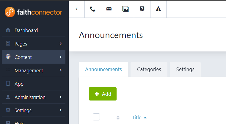 FaithConnector Announcements Menu