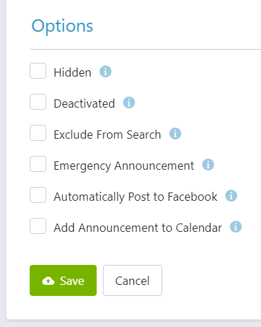 FaithConnector Announcement Options